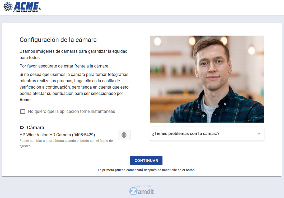 Configuración de la cámara