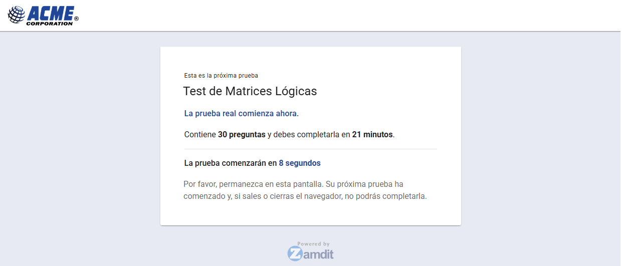 Mensaje para introducir una nueva prueba