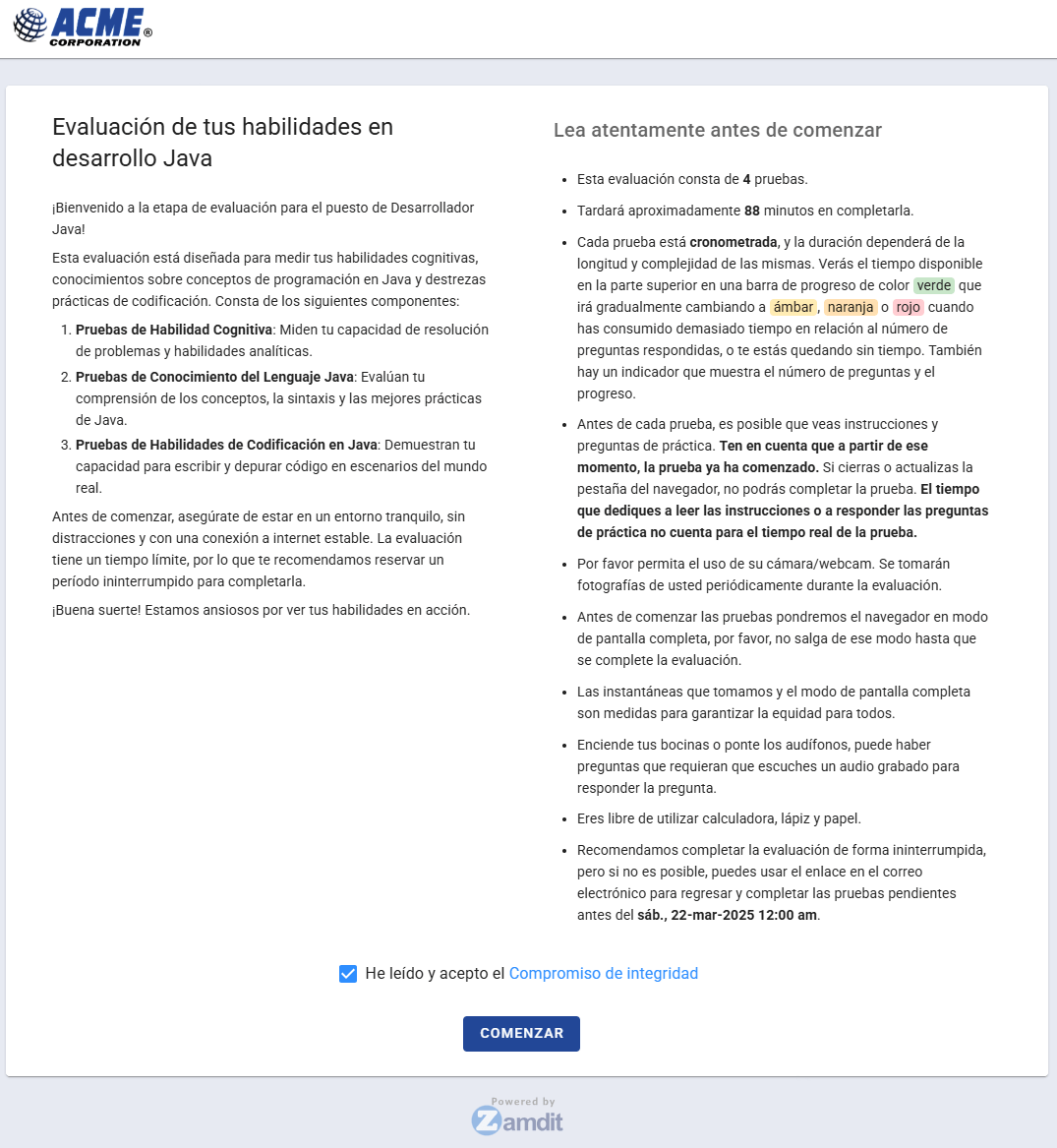 Pantalla de bienvenida
